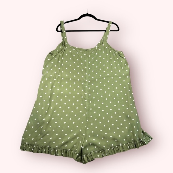 Smash + Tess Green and Cream Polka Dot Boardwalk Shorty Romper Size Large - Picture 3 of 5
